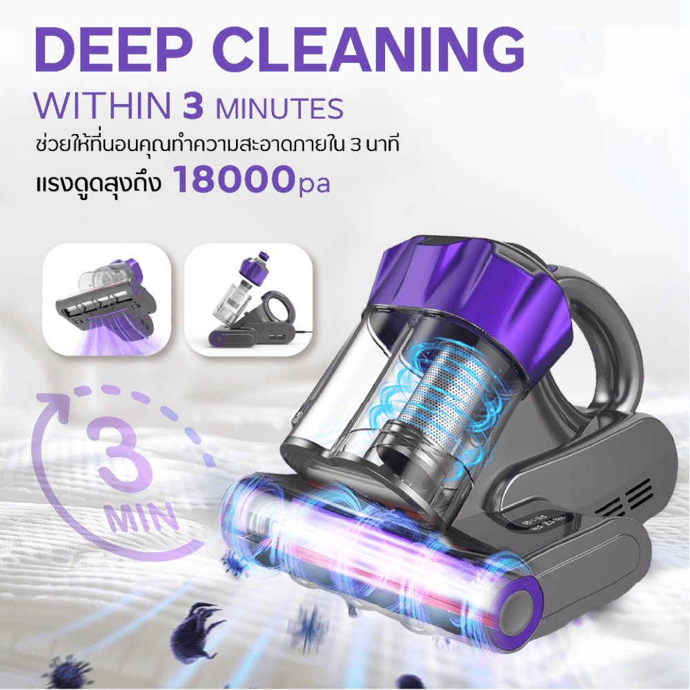 เครื่องกำจัดไรฝุ่นบนฟูก MC MISTER CLEAN MC MATTRESS VACUUM สีเทา  ดูดแรง 18 KPA มี ULTRASONIC และ UV LIGHT ช่วยกำจัดฝุ่น ไรฝุ่นและสารก่อภูมิแพ้_2